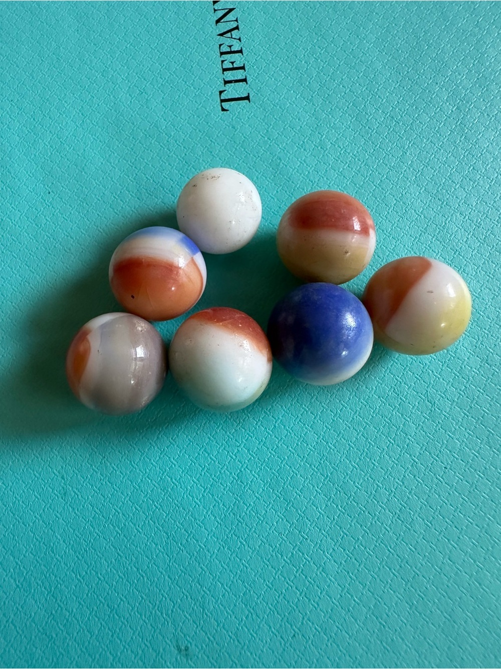 Vintage Antique French Milk Glass Ribbon Marbles 1800s Varied Size